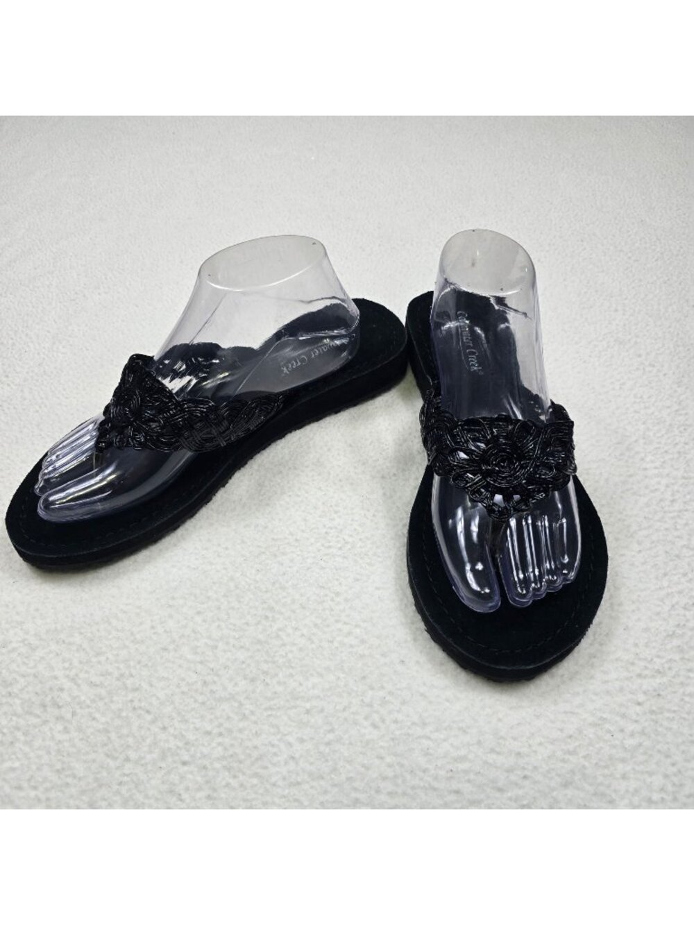 Coldwater Creek Womens 10.5 Black Braided Floral Sandals Slip-On